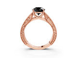 Rose gold Fancy Black Round Cut Cut Solitaire Engraved Band with Four-Prong Setting_3