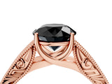 Rose gold Fancy Black Round Cut Cut Solitaire Engraved Band with Four-Prong Setting_4