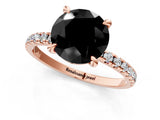 Rose gold Fancy Black Round Cut Diamond Brilliant Solitaire Ring with Pavé Band and Four-Prong Setting_13