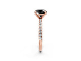Rose gold Fancy Black Round Cut Diamond Brilliant Solitaire Ring with Pavé Band and Four-Prong Setting_14