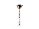 Rose gold Fancy Black Round Cut Diamond Brilliant Solitaire Ring with Pavé Band and Four-Prong Setting_2