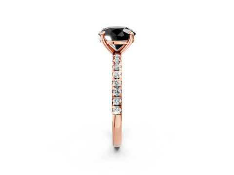 Rose gold Fancy Black Round Cut Diamond Brilliant Solitaire Ring with Pavé Band and Four-Prong Setting_2