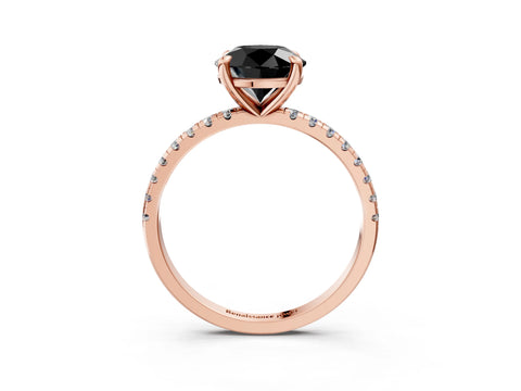 Rose gold Fancy Black Round Cut Diamond Brilliant Solitaire Ring with Pavé Band and Four-Prong Setting_3
