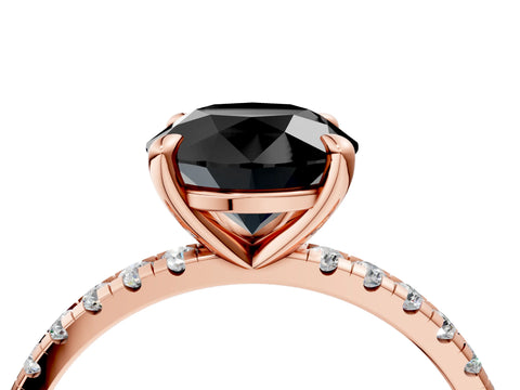 Rose gold Fancy Black Round Cut Diamond Brilliant Solitaire Ring with Pavé Band and Four-Prong Setting_4