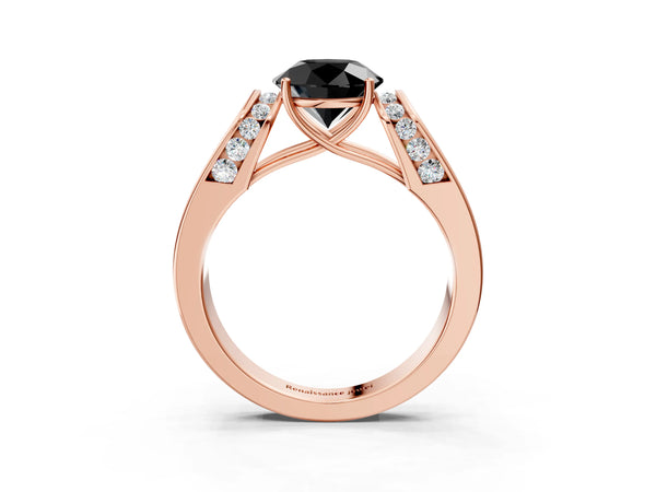 Rose Gold Round Channel Set Engagement Ring Setting for Black Center with Wide Band