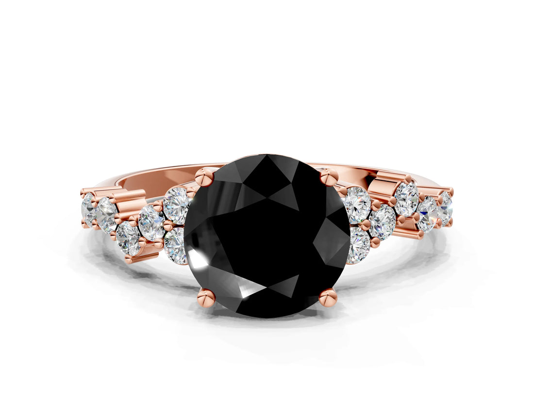 Rose gold Fancy Black Round Cut Diamond Cluster Pavé Band with Four-Prong Setting_3