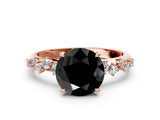 Rose gold Fancy Black Round Cut Diamond Cluster Side Stone Solitaire Ring with Prong Setting_24