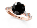 Rose gold Fancy Black Round Cut Diamond Cluster Side Stone Solitaire Ring with Prong Setting_25