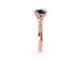 Rose gold Fancy Black Round Cut Diamond Cluster Side Stone Solitaire Ring with Prong Setting_26