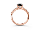 Rose gold Fancy Black Round Cut Diamond Cluster Side Stone Solitaire Ring with Prong Setting_27