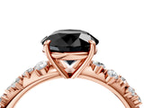 Rose gold Fancy Black Round Cut Diamond Cluster Side Stone Solitaire Ring with Prong Setting_28