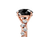 Rose gold Fancy Black Round Cut Diamond Cluster Side Stone Solitaire Ring with Prong Setting_29