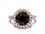 Rose gold Fancy Black Round Cut Diamond Cushion Halo Ring with Pavé Band