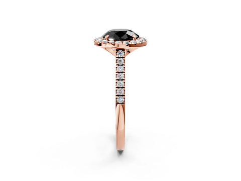 Rose gold Fancy Black Round Cut Diamond Cushion Halo Ring with Pavé Band_2