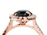 Rose gold Fancy Black Round Cut Diamond Cushion Halo Ring with Pavé Band_4