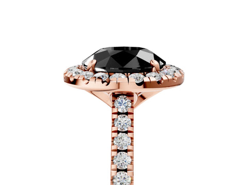 Rose gold Fancy Black Round Cut Diamond Cushion Halo Ring with Pavé Band_5