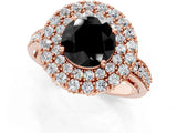 Rose gold Fancy Black Round Cut Diamond Double Halo Ring with Pavé Band and Four-Prong Setting_1