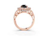 Rose gold Fancy Black Round Cut Diamond Double Halo Ring with Pavé Band and Four-Prong Setting_3