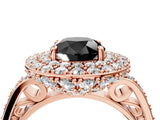 Rose gold Fancy Black Round Cut Diamond Double Halo Ring with Pavé Band and Four-Prong Setting_4