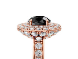 Rose gold Fancy Black Round Cut Diamond Double Halo Ring with Pavé Band and Four-Prong Setting_5