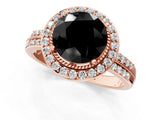 Rose gold Fancy Black Round Cut Diamond Double Halo Ring with Split Shank and Four-Prong Setting_1