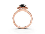 Rose gold Fancy Black Round Cut Diamond Double Halo Ring with Split Shank and Four-Prong Setting_3