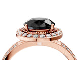 Rose gold Fancy Black Round Cut Diamond Double Halo Ring with Split Shank and Four-Prong Setting_4