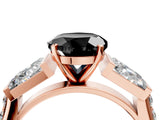 Rose gold Fancy Black Round Cut Diamond Engagement Ring with Baguette Side Stones and Channel Set Band_16