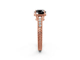 Rose gold Fancy Black Round Cut Diamond Engagement Ring with Milgrain Channel Set Band and Prong Setting_2