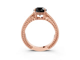 Rose gold Fancy Black Round Cut Diamond Engagement Ring with Milgrain Channel Set Band and Prong Setting_3