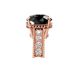 Rose gold Fancy Black Round Cut Diamond Engagement Ring with Milgrain Channel Set Band and Prong Setting_5