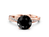 Rose gold Fancy Black Round Cut Diamond Engagement Ring with Side Stone Accents and Four-Prong Setting_12