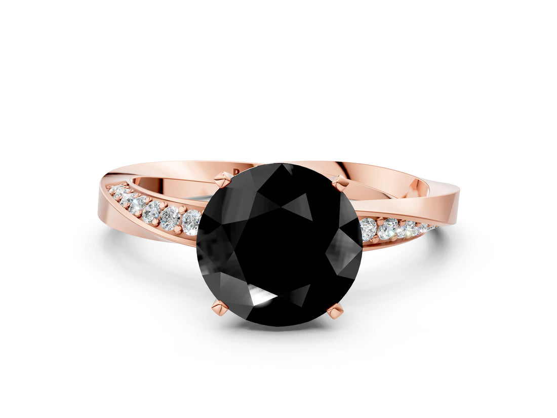 Rose gold Fancy Black Round Cut Diamond Engagement Ring with Side Stone Accents and Four-Prong Setting_60