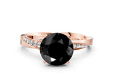 Rose gold Fancy Black Round Cut Diamond Engagement Ring with Side Stone Accents and Four-Prong Setting_60