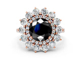 Rose gold Fancy Black Round Cut Diamond Floral Double Halo Engagement Ring with Prong Setting_24