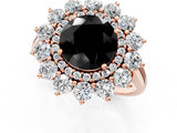 Rose gold Fancy Black Round Cut Diamond Floral Double Halo Engagement Ring with Prong Setting_25