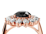 Rose gold Fancy Black Round Cut Diamond Floral Double Halo Engagement Ring with Prong Setting_28