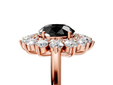 Rose gold Fancy Black Round Cut Diamond Floral Double Halo Engagement Ring with Prong Setting_29