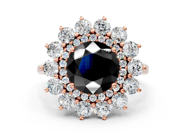 Rose Gold Round Floral Double Halo Engagement Ring Setting for Black Center