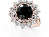 Rose gold Fancy Black Round Cut Diamond Floral Double Halo Engagement Ring with Prong Setting_61
