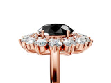 Rose gold Fancy Black Round Cut Diamond Floral Double Halo Engagement Ring with Prong Setting_65
