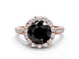 Rose gold Fancy Black Round Cut Diamond Floral Halo Ring with Pavé Band and Prong Setting_3