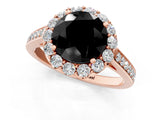 Rose gold Fancy Black Round Cut Diamond Floral Halo Ring with Pavé Band and Prong Setting_4