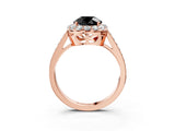 Rose gold Fancy Black Round Cut Diamond Floral Halo Ring with Pavé Band and Prong Setting_6