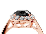 Rose gold Fancy Black Round Cut Diamond Floral Halo Ring with Pavé Band and Prong Setting_7