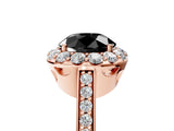 Rose gold Fancy Black Round Cut Diamond Floral Halo Ring with Pavé Band and Prong Setting_8