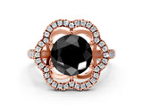 Rose gold Fancy Black Round Cut Diamond Floral Halo Split Shank Prong Setting Ring