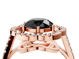 Rose gold Fancy Black Round Cut Diamond Floral Halo Split Shank Prong Setting Ring_4