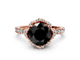 Rose gold Fancy Black Round Cut Diamond Halo Pave Band with Four-Prong Setting_3