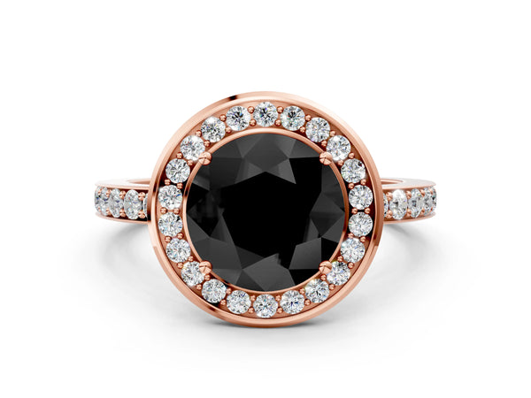 Rose Gold Round Pave Bezel-Rim Halo Engagement Ring Setting for Black Center